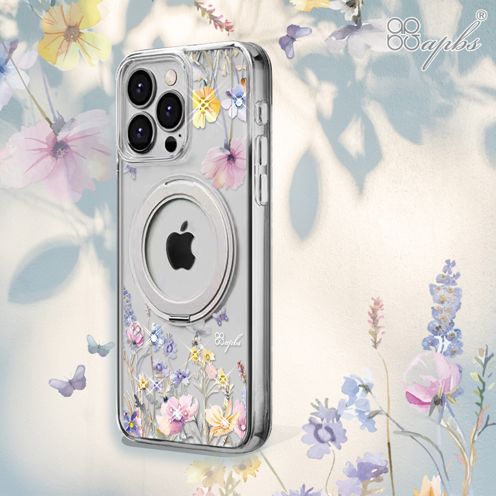 apbs 軍規360旋轉磁吸立架鑽殼-小清新-櫻花(iPhone 16系列),apbs,雅品仕,iPhone 16 Pro Max,iPhone 16 Pro,iPhone 16 Plus,iPhone 16,輕薄,軍規,防摔,磁吸,magsafe,水鑽