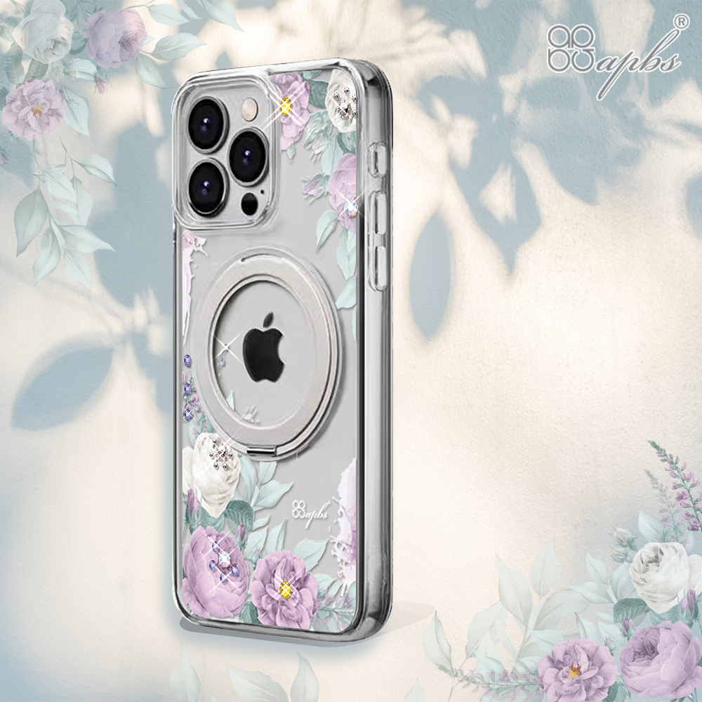 apbs 軍規360旋轉磁吸立架鑽殼-小清新-櫻花(iPhone 16系列),apbs,雅品仕,iPhone 16 Pro Max,iPhone 16 Pro,iPhone 16 Plus,iPhone 16,輕薄,軍規,防摔,磁吸,magsafe,水鑽
